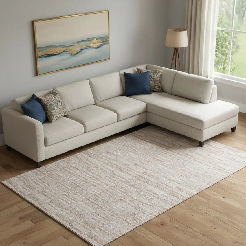 Salmon And Beige Striped Washable Area Rug With UV Protection Photo 1