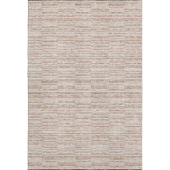 Salmon And Beige Striped Washable Area Rug With UV Protection Photo 1