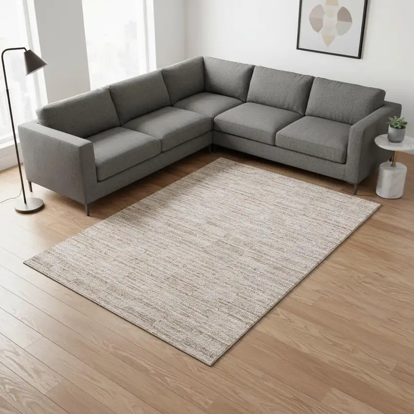 Salmon And Beige Striped Washable Area Rug With UV Protection Photo 2