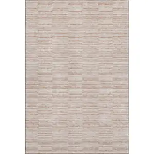 Photo of Salmon And Beige Striped Washable Area Rug With UV Protection