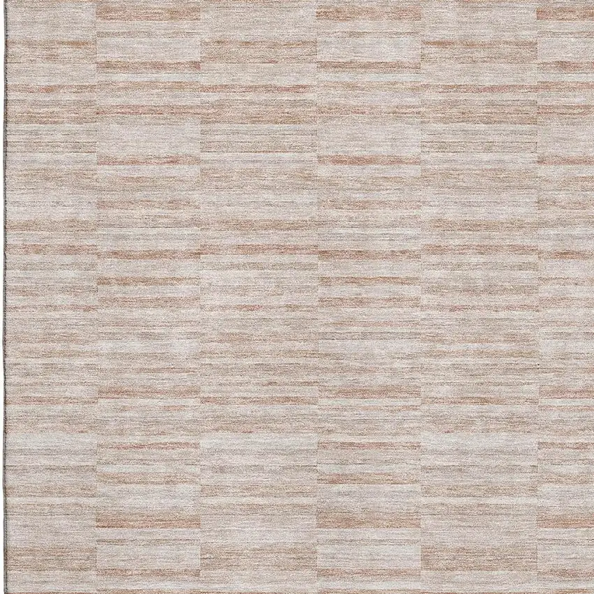 Salmon And Beige Striped Washable Area Rug With UV Protection Photo 3