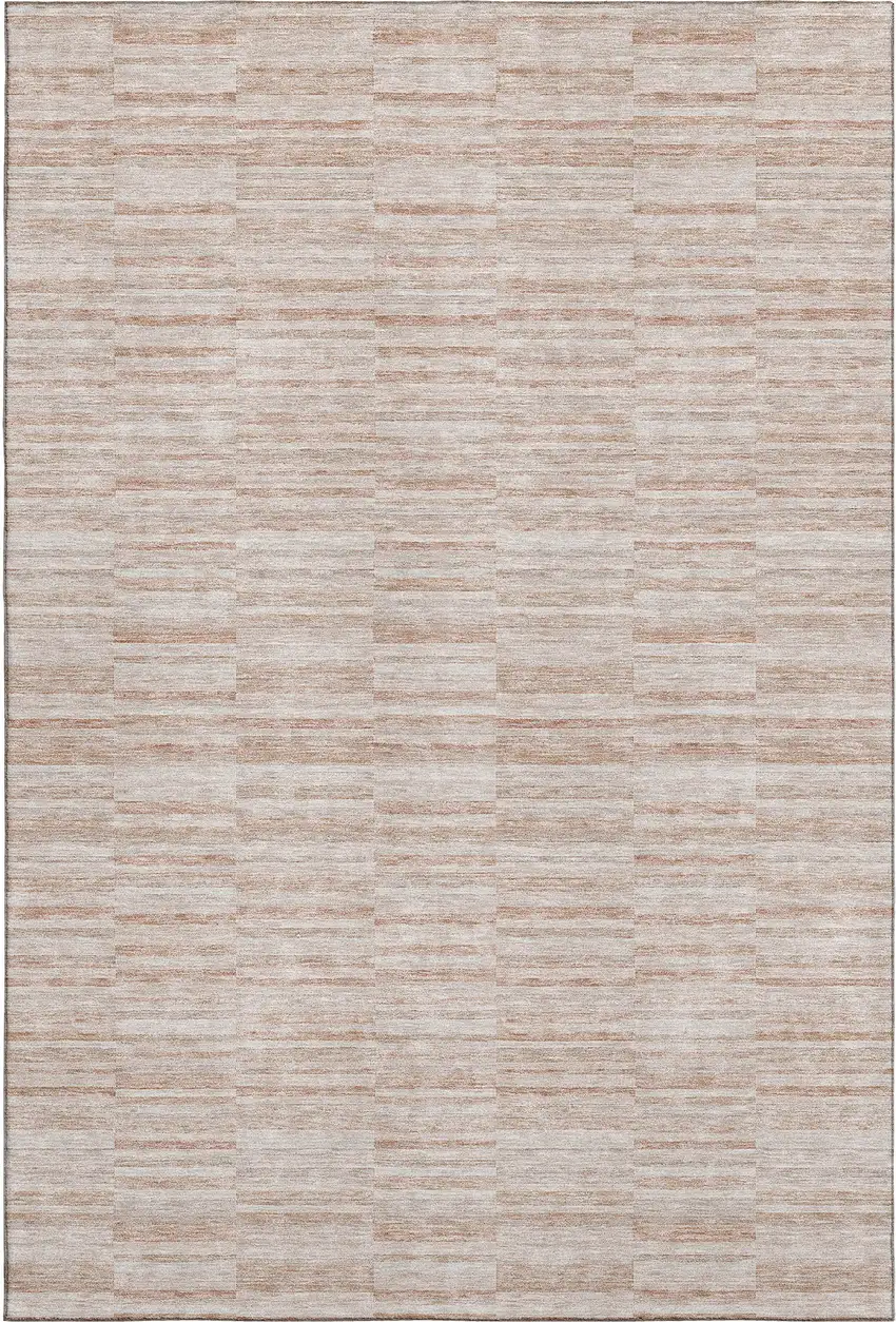 Salmon And Beige Striped Washable Area Rug With UV Protection Photo 1