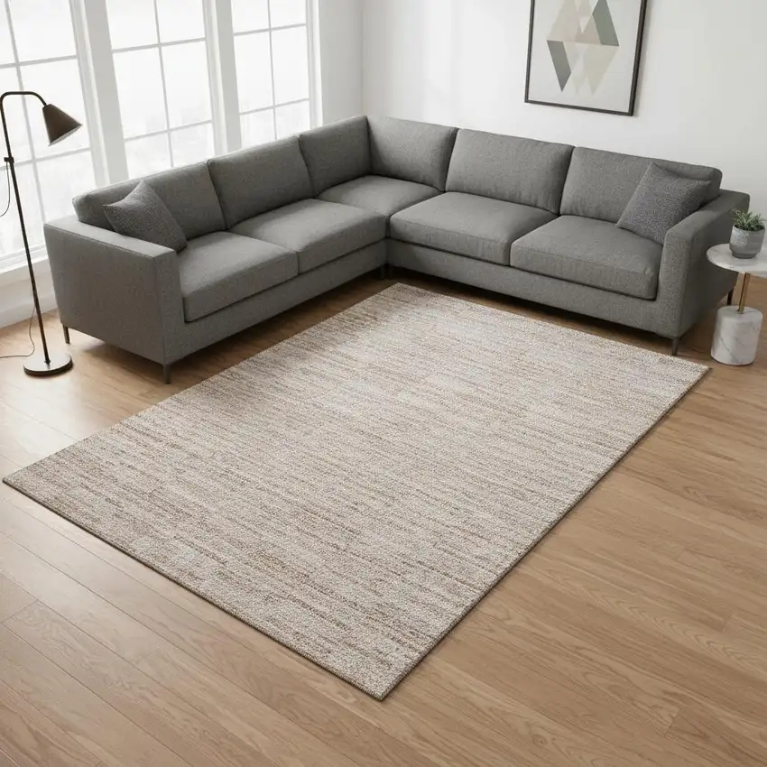 Salmon And Beige Striped Washable Area Rug With UV Protection Photo 2