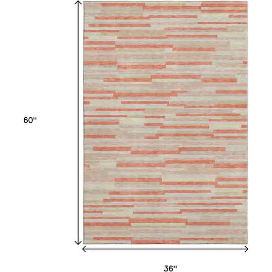 Salmon And Beige Striped Washable Area Rug With UV Protection Photo 3