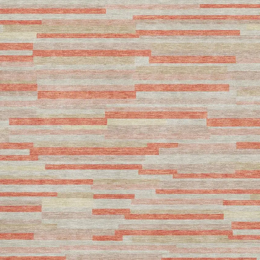 Salmon And Beige Striped Washable Area Rug With UV Protection Photo 3