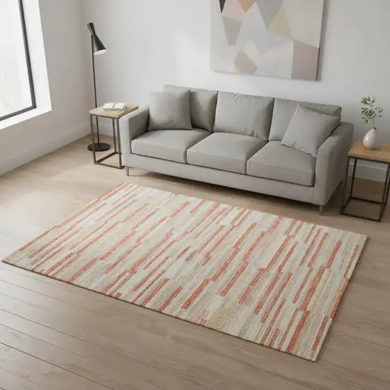Salmon And Beige Striped Washable Area Rug With UV Protection Photo 2
