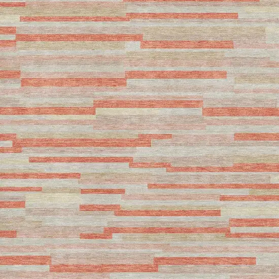 Salmon And Beige Striped Washable Area Rug With UV Protection Photo 3