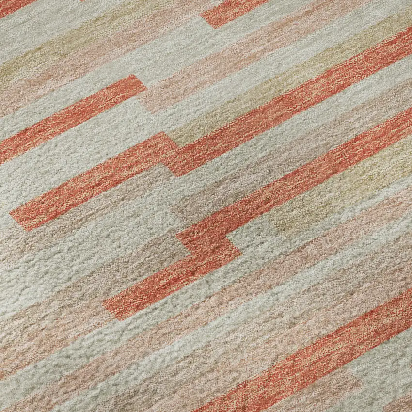 Salmon And Beige Striped Washable Area Rug With UV Protection Photo 9