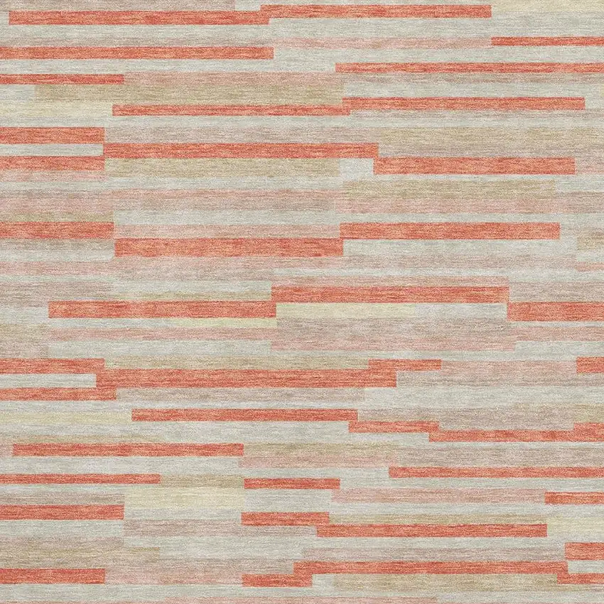 Salmon And Beige Striped Washable Area Rug With UV Protection Photo 3