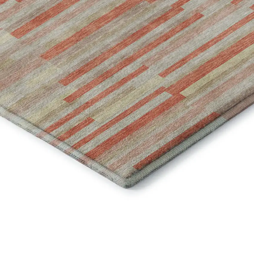 Salmon And Beige Striped Washable Area Rug With UV Protection Photo 8