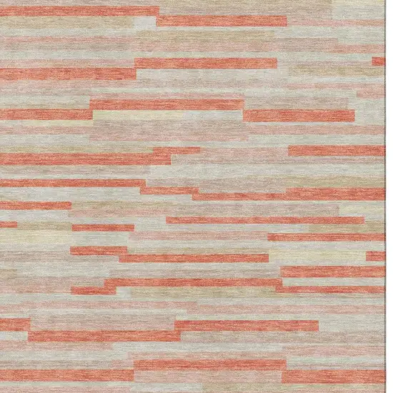 Salmon And Beige Striped Washable Area Rug With UV Protection Photo 3