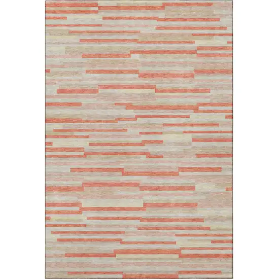 Salmon And Beige Striped Washable Area Rug With UV Protection Photo 4