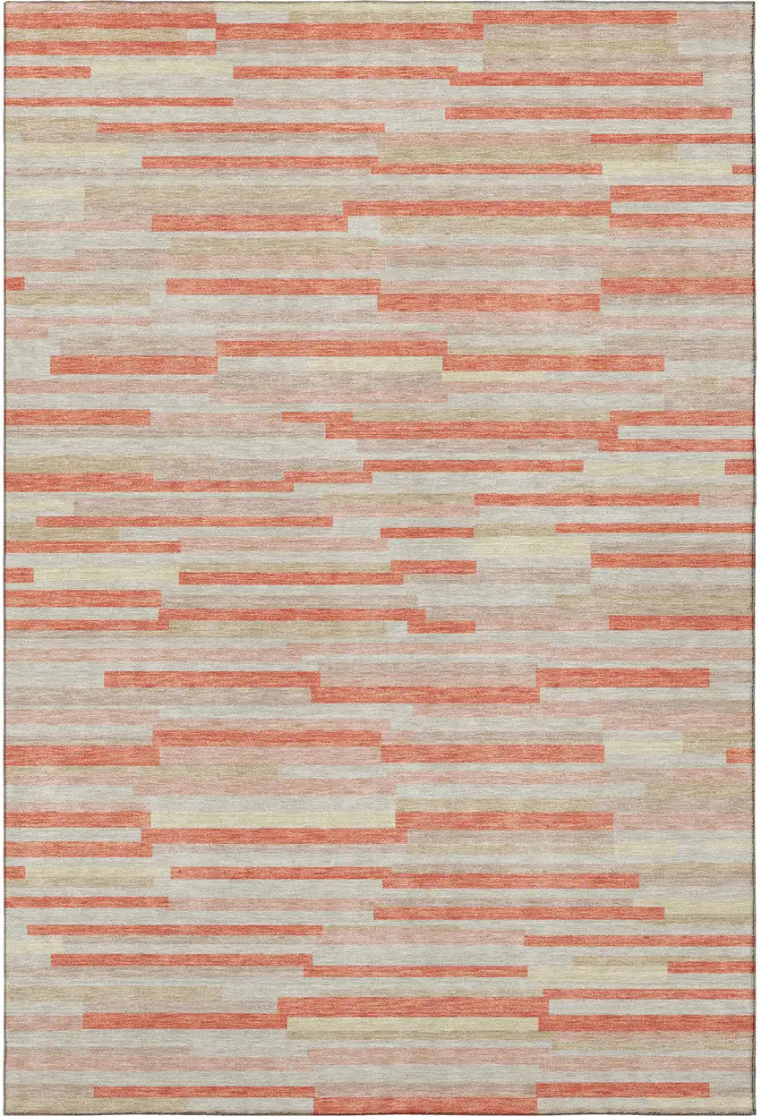 Salmon And Beige Striped Washable Area Rug With UV Protection Photo 4