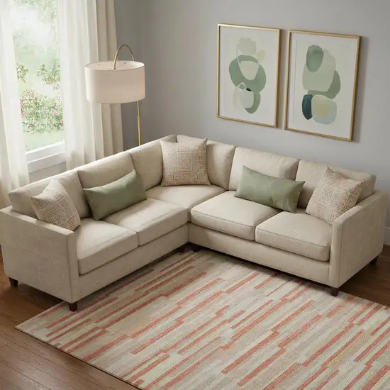 Salmon And Beige Striped Washable Area Rug With UV Protection Photo 1