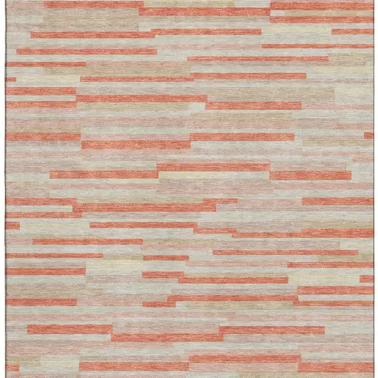 Salmon And Beige Striped Washable Area Rug With UV Protection Photo 3