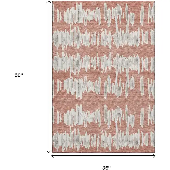 Salmon And Beige Striped Washable Area Rug With UV Protection Photo 3
