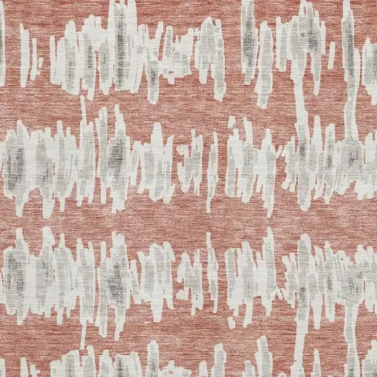 Salmon And Beige Striped Washable Area Rug With UV Protection Photo 3