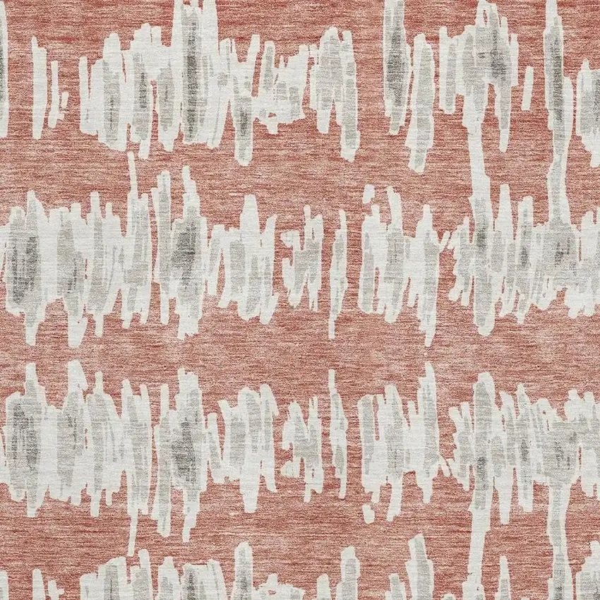 Salmon And Beige Striped Washable Area Rug With UV Protection Photo 3