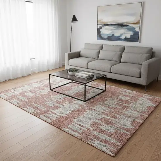 Salmon And Beige Striped Washable Area Rug With UV Protection Photo 2