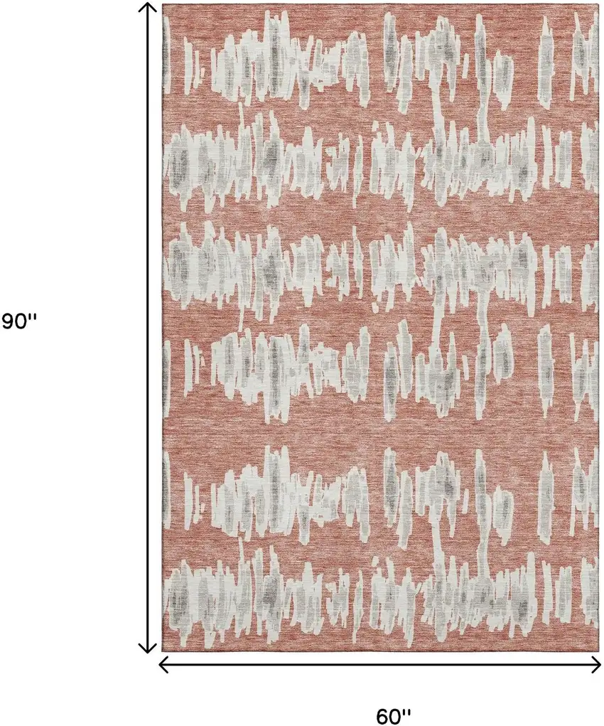 Salmon And Beige Striped Washable Area Rug With UV Protection Photo 3