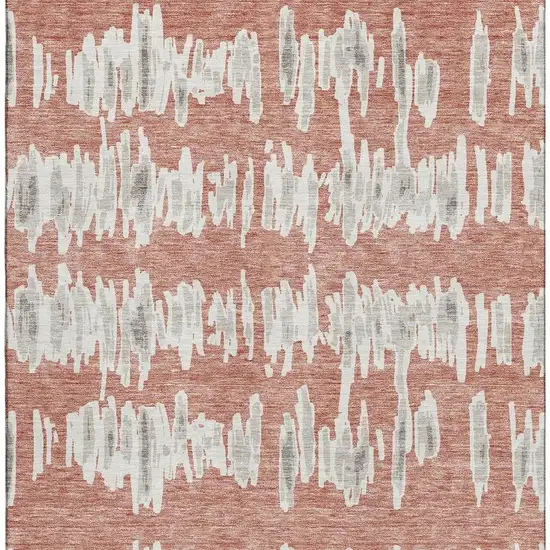 Salmon And Beige Striped Washable Area Rug With UV Protection Photo 3
