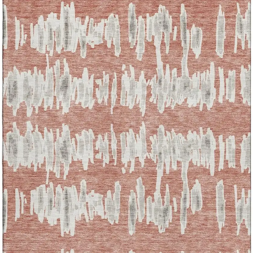 Salmon And Beige Striped Washable Area Rug With UV Protection Photo 3