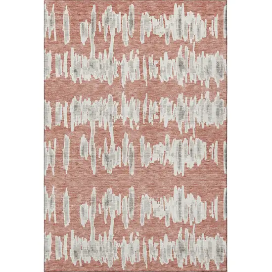Salmon And Beige Striped Washable Area Rug With UV Protection Photo 4