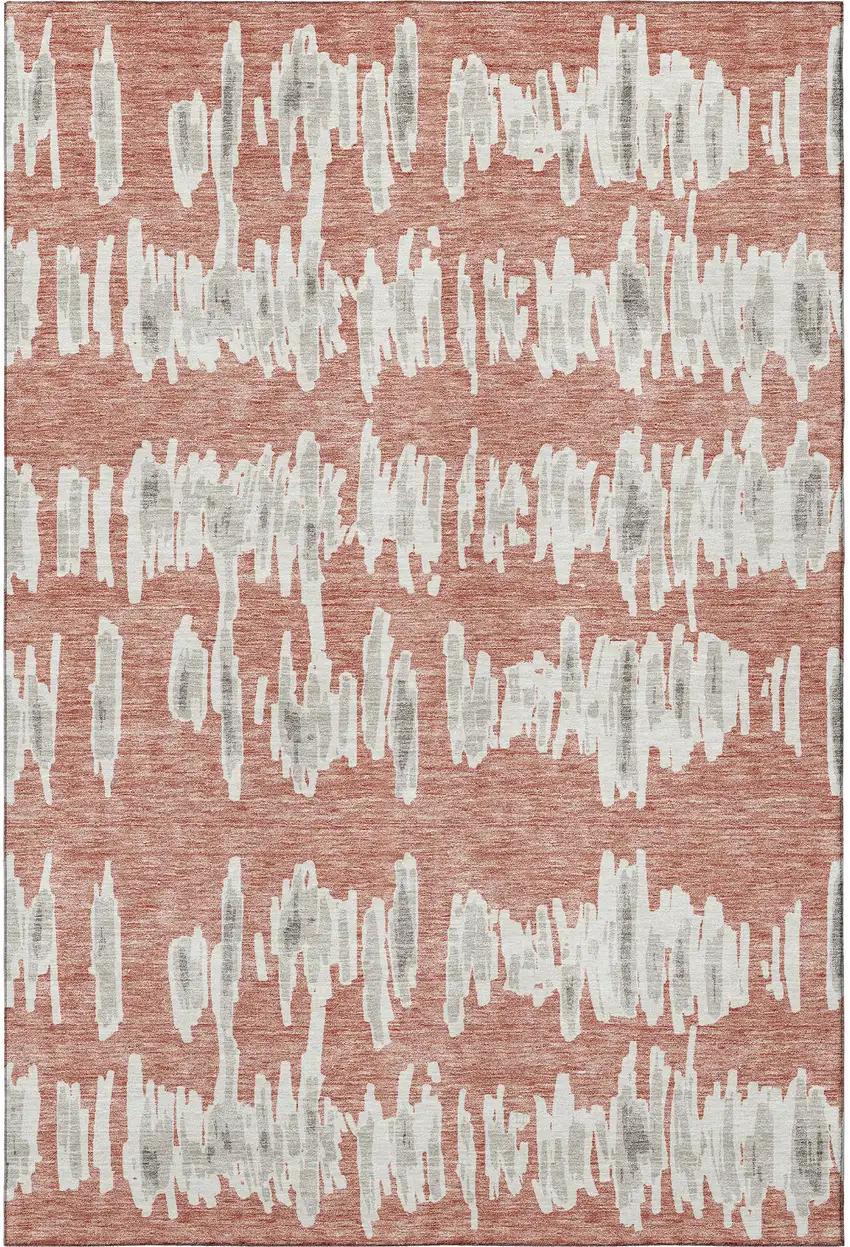 Salmon And Beige Striped Washable Area Rug With UV Protection Photo 4
