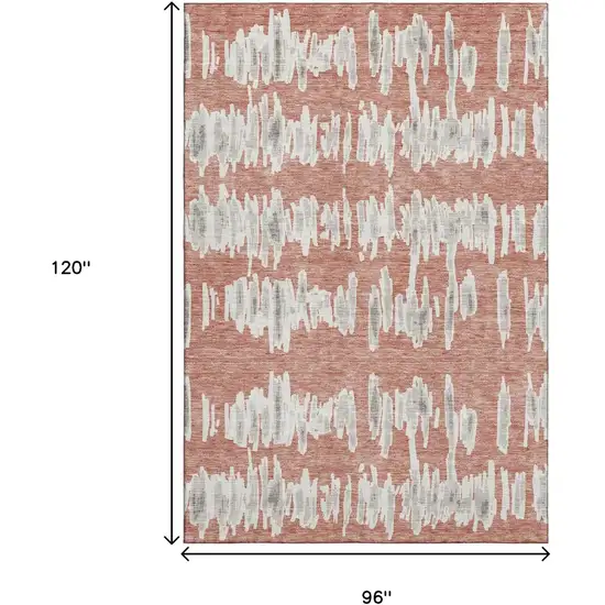 Salmon And Beige Striped Washable Area Rug With UV Protection Photo 3