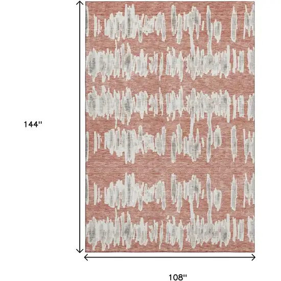 Salmon And Beige Striped Washable Area Rug With UV Protection Photo 3