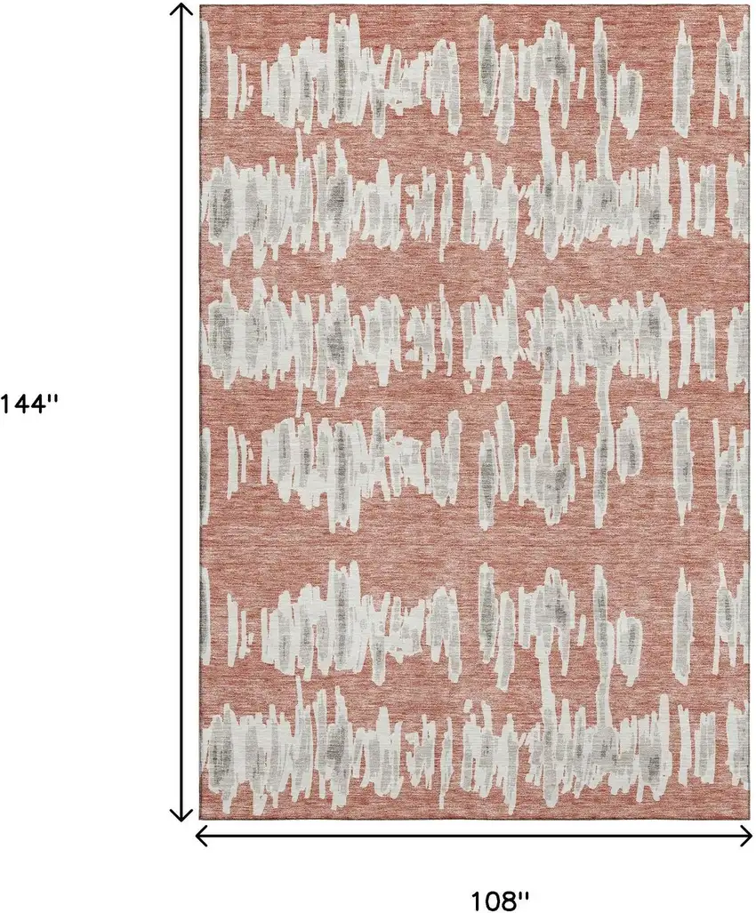 Salmon And Beige Striped Washable Area Rug With UV Protection Photo 3