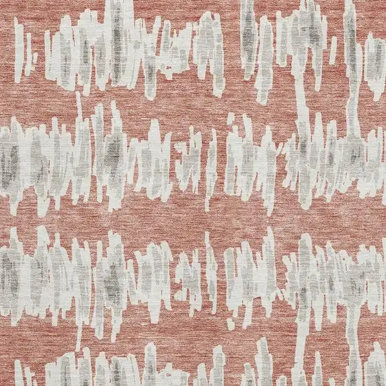 Salmon And Beige Striped Washable Area Rug With UV Protection Photo 3