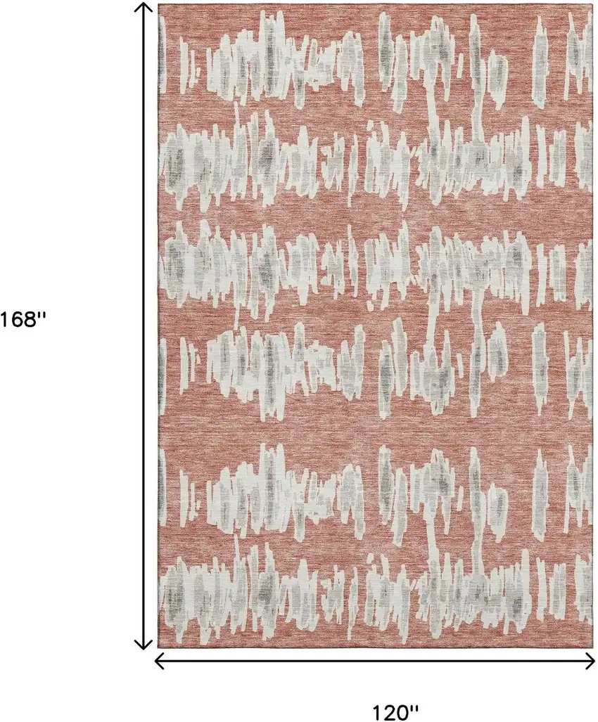 Salmon And Beige Striped Washable Area Rug With UV Protection Photo 3