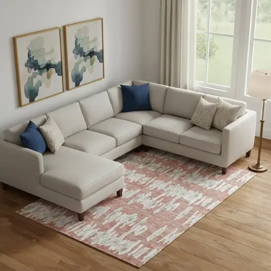 Salmon And Beige Striped Washable Area Rug With UV Protection Photo 1