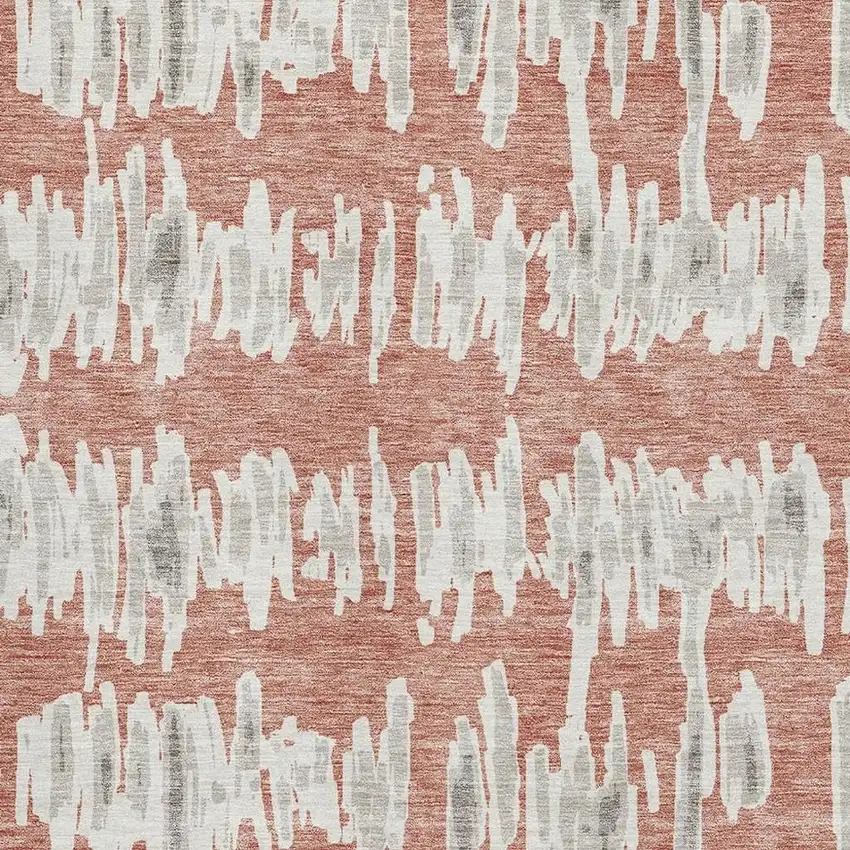 Salmon And Beige Striped Washable Area Rug With UV Protection Photo 3