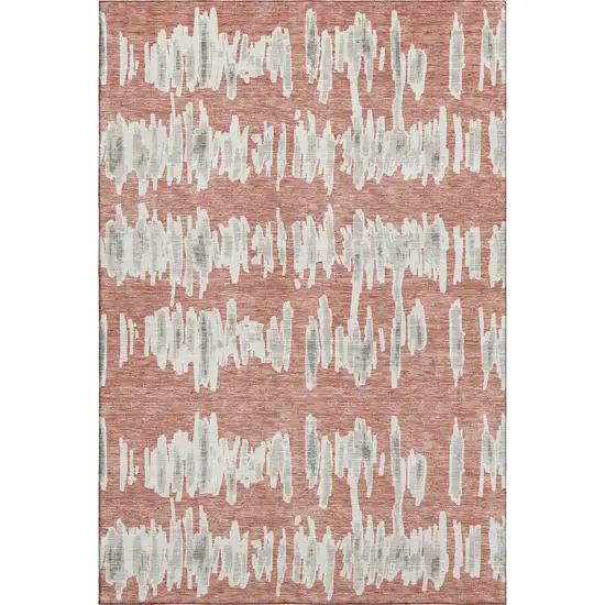 Salmon And Beige Striped Washable Area Rug With UV Protection Photo 1