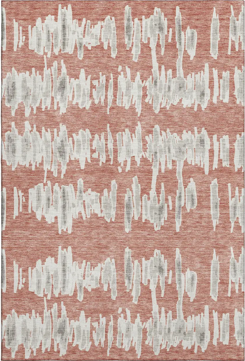 Salmon And Beige Striped Washable Area Rug With UV Protection Photo 1