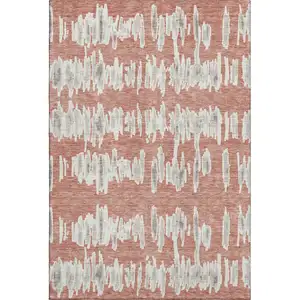 Photo of Salmon And Beige Striped Washable Area Rug With UV Protection