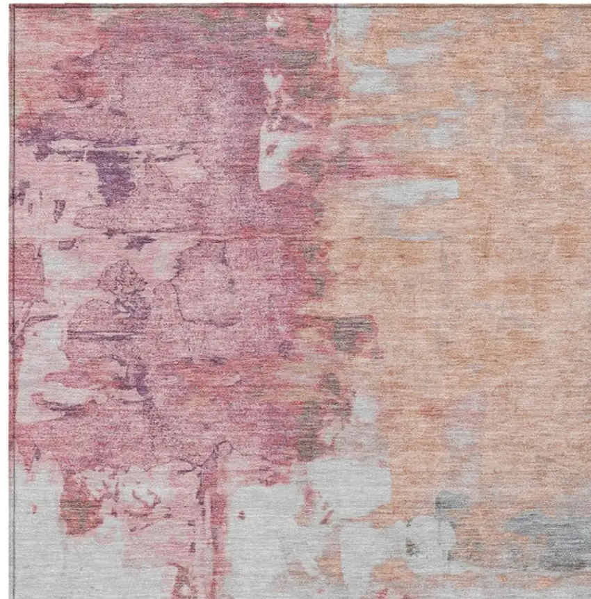 Salmon And Blush Abstract Washable Indoor Outdoor Area Rug Photo 1