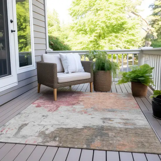 Salmon And Blush Abstract Washable Indoor Outdoor Area Rug Photo 6