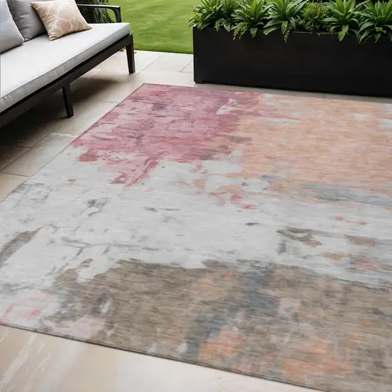 Salmon And Blush Abstract Washable Indoor Outdoor Area Rug Photo 2