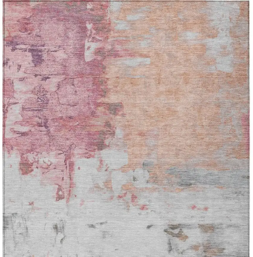 Salmon And Blush Abstract Washable Indoor Outdoor Area Rug Photo 1
