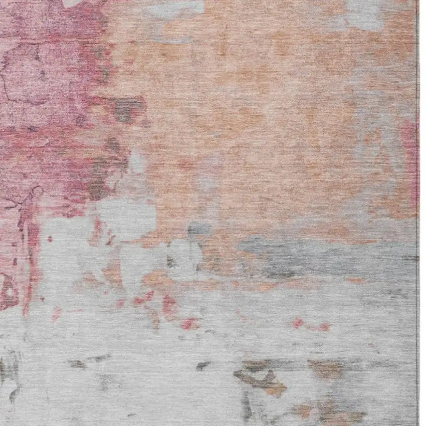 Salmon And Blush Abstract Washable Indoor Outdoor Area Rug Photo 9