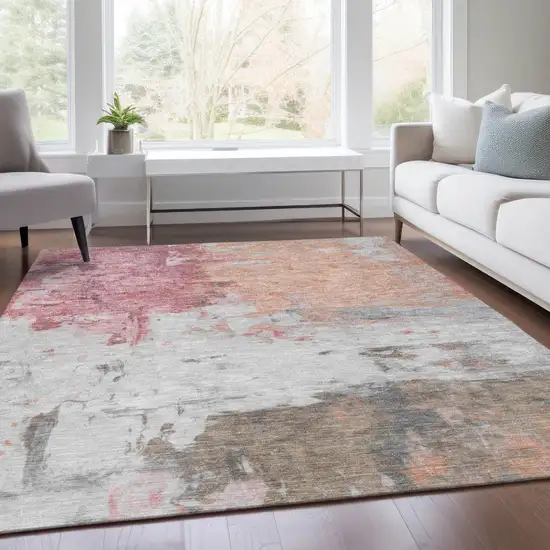 Salmon And Blush Abstract Washable Indoor Outdoor Area Rug Photo 5