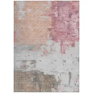Photo of Salmon And Blush Abstract Washable Indoor Outdoor Area Rug