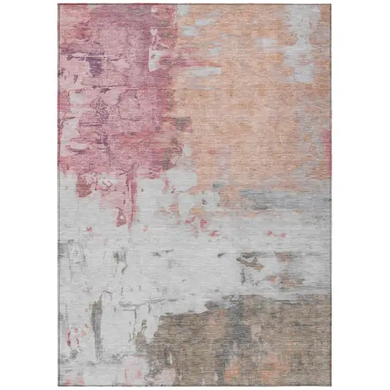 Salmon And Blush Abstract Washable Indoor Outdoor Area Rug Photo 8