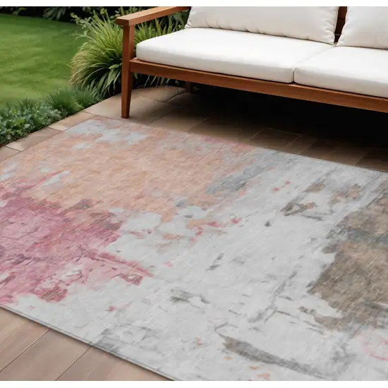 Salmon And Blush Abstract Washable Indoor Outdoor Area Rug Photo 2