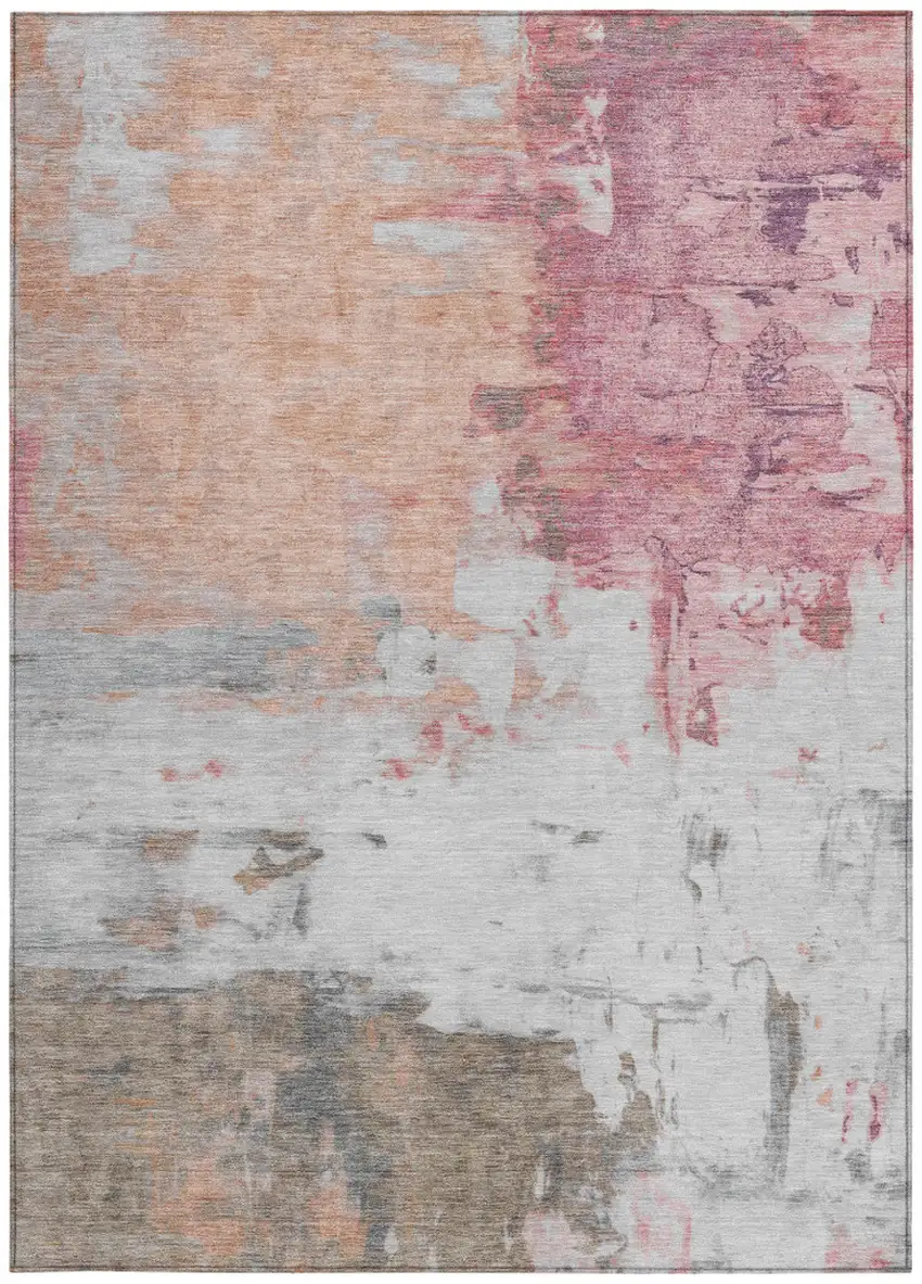 Salmon And Blush Abstract Washable Indoor Outdoor Area Rug Photo 1
