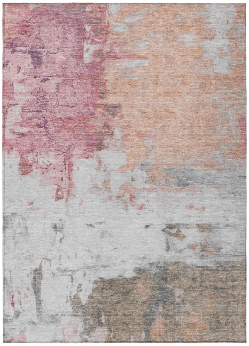 Salmon And Blush Abstract Washable Indoor Outdoor Area Rug Photo 8