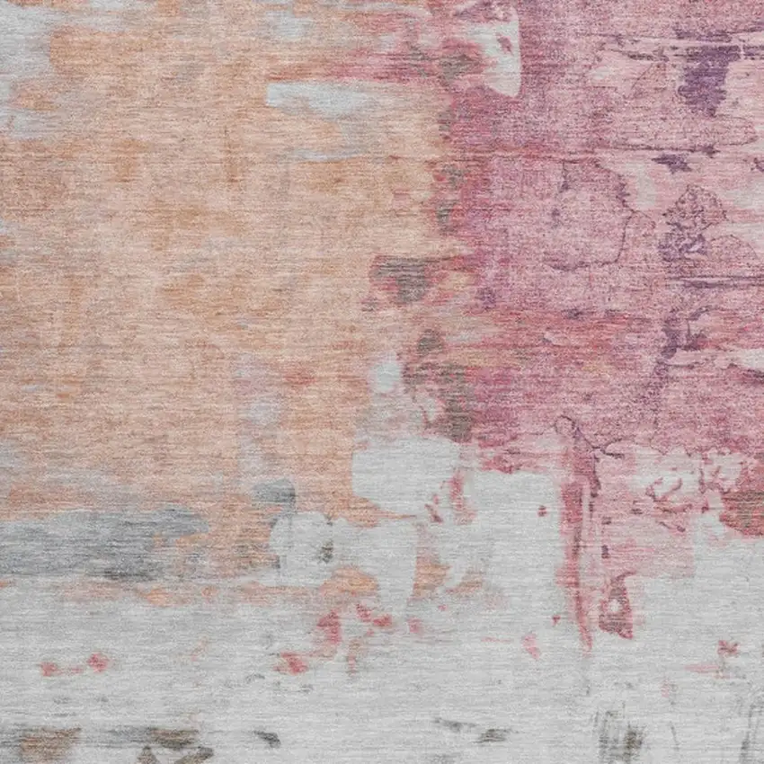 Salmon And Blush Abstract Washable Indoor Outdoor Area Rug Photo 3